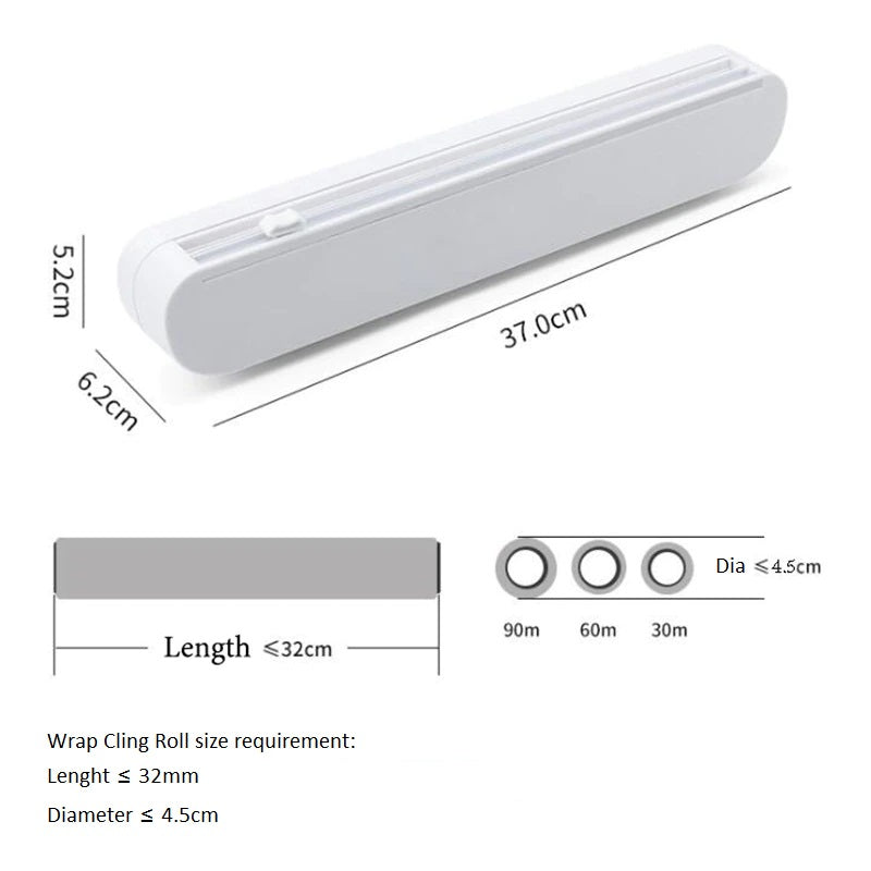 Adjustable Wrap Cling Cutter Kitchen Cling Film Dispenser with Slide Cutter