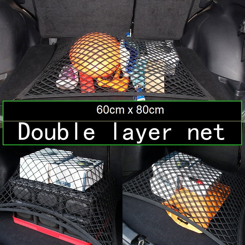 Heavy duty double layer car boot luggage net