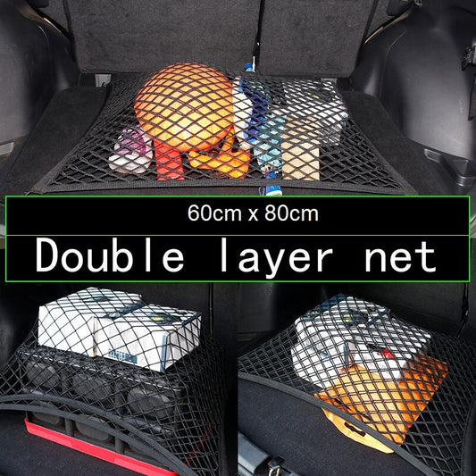 Heavy duty double layer car boot luggage net