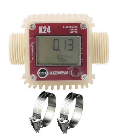1" BSP Genuine K24 Flow meter with battery for Water, Milk, Petrol, Diesel etc with 2 SS304 clamps