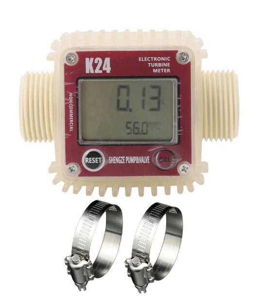 1" BSP Genuine K24 Flow meter with battery for Water, Milk, Petrol, Diesel etc with 2 SS304 clamps