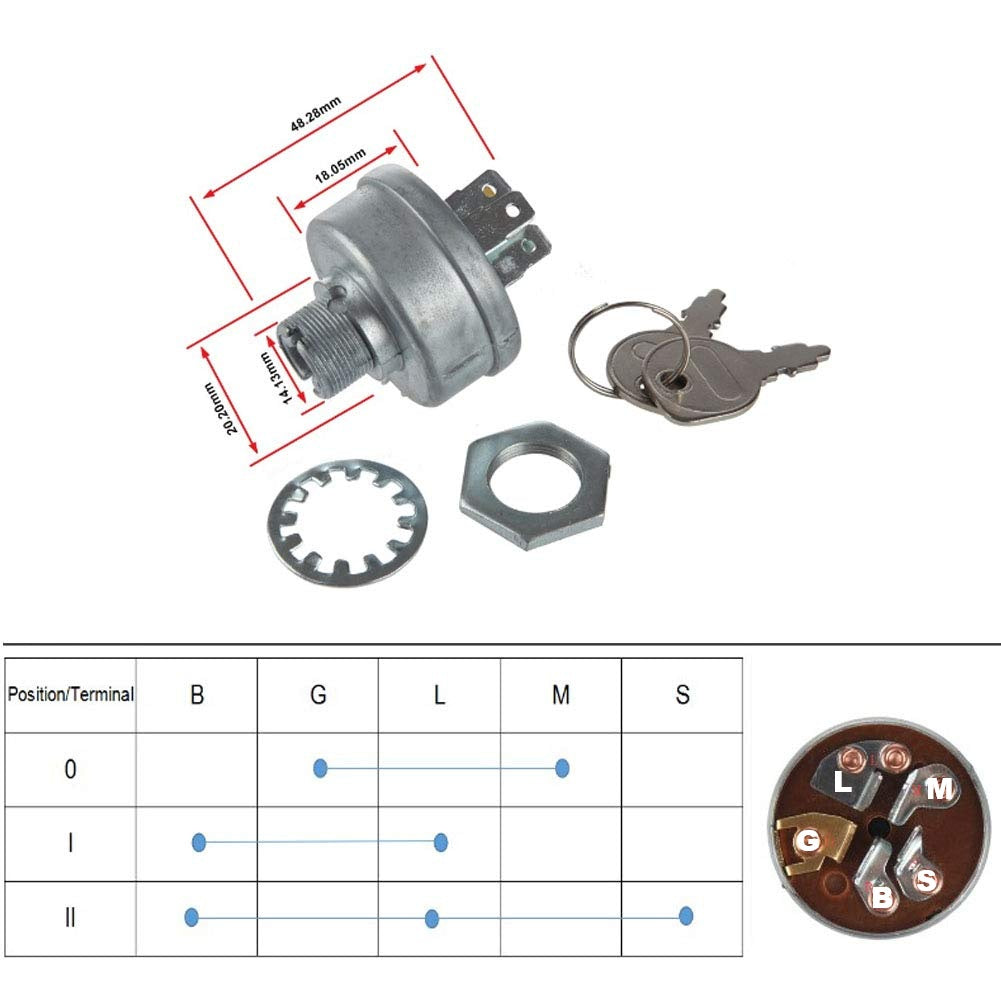 AM102551 5 Pin metal Ignition Switch with 2 keys MTD 725-0267 925-0267