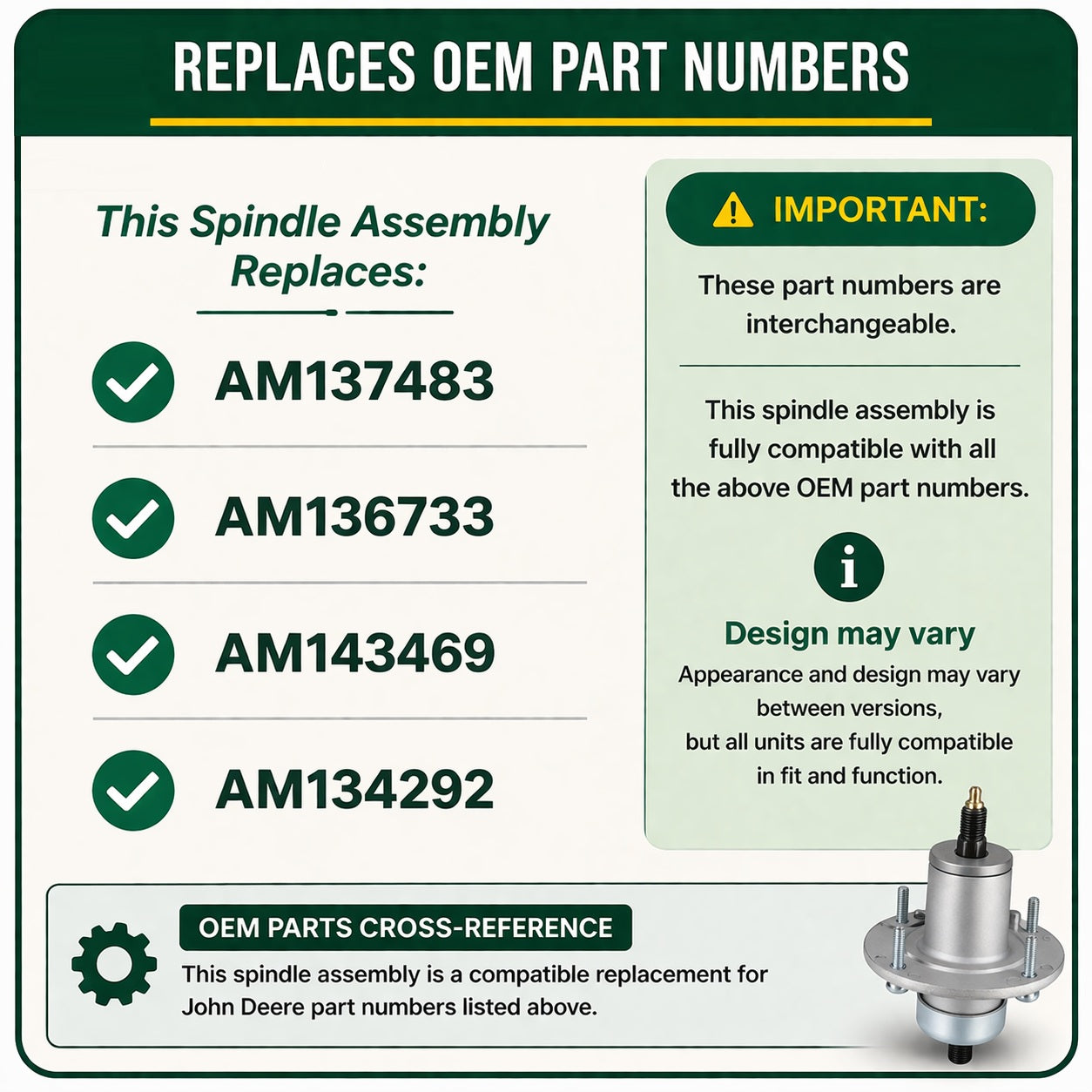 Spindle Assembly AM137483 AM136733 for John Deere X300 X350 Z235 Z255 42" 48" Deck