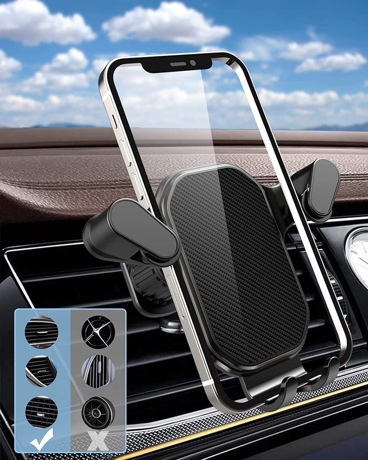 Air Vent Hook Mount Car Phone Holder for Big Phone or Wallet Case