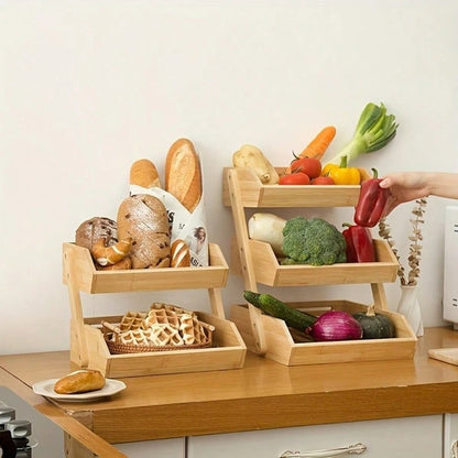 Bamboo Fruit Vegetable Basket 2/3 Tier Kitchen Storage Rack Organiser