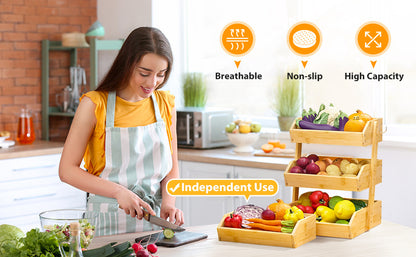 Bamboo Fruit Vegetable Basket 2/3 Tier Kitchen Storage Rack Organiser