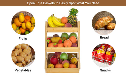Bamboo Fruit Vegetable Basket 2/3 Tier Kitchen Storage Rack Organiser