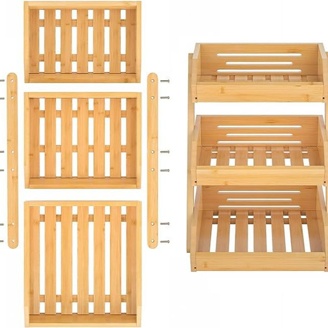 Bamboo Fruit Vegetable Basket 2/3 Tier Kitchen Storage Rack Organiser