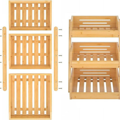 Bamboo Fruit Vegetable Basket 2/3 Tier Kitchen Storage Rack Organiser