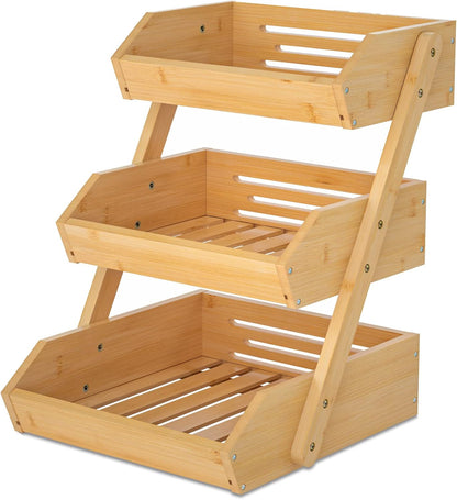 Bamboo Fruit Vegetable Basket 2/3 Tier Kitchen Storage Rack Organiser