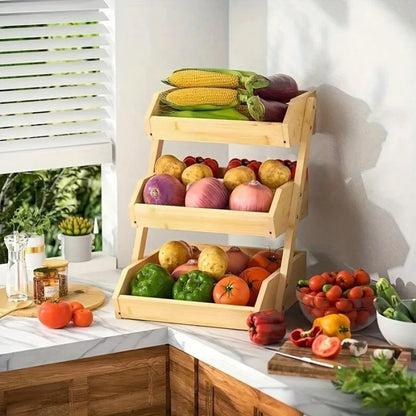 Bamboo Fruit Vegetable Basket 2/3 Tier Kitchen Storage Rack Organiser