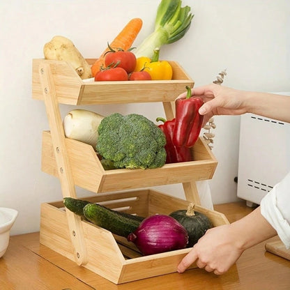 Bamboo Fruit Vegetable Basket 2/3 Tier Kitchen Storage Rack Organiser