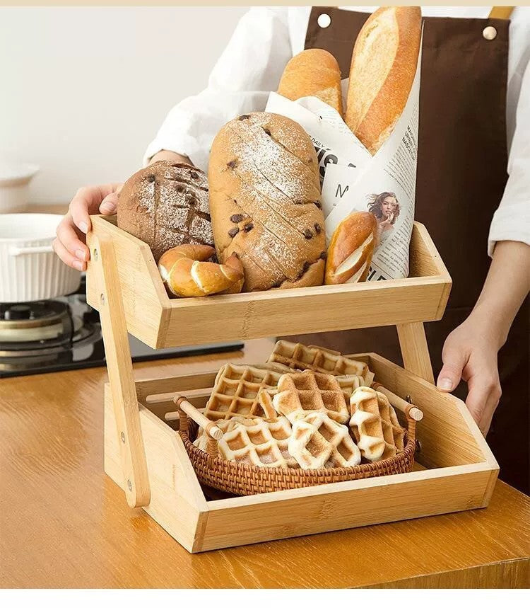 Bamboo Fruit Vegetable Basket 2/3 Tier Kitchen Storage Rack Organiser