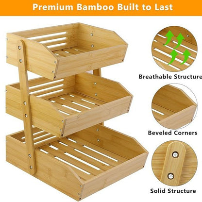 Bamboo Fruit Vegetable Basket 2/3 Tier Kitchen Storage Rack Organiser