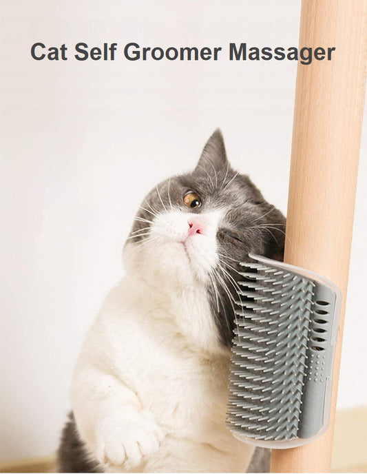 Cat Self Groomer Massager Wall Corner Mount Brush - Grey