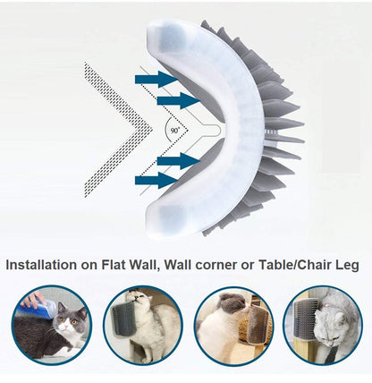 Cat Self Groomer Massager Wall Corner Mount Brush - Grey