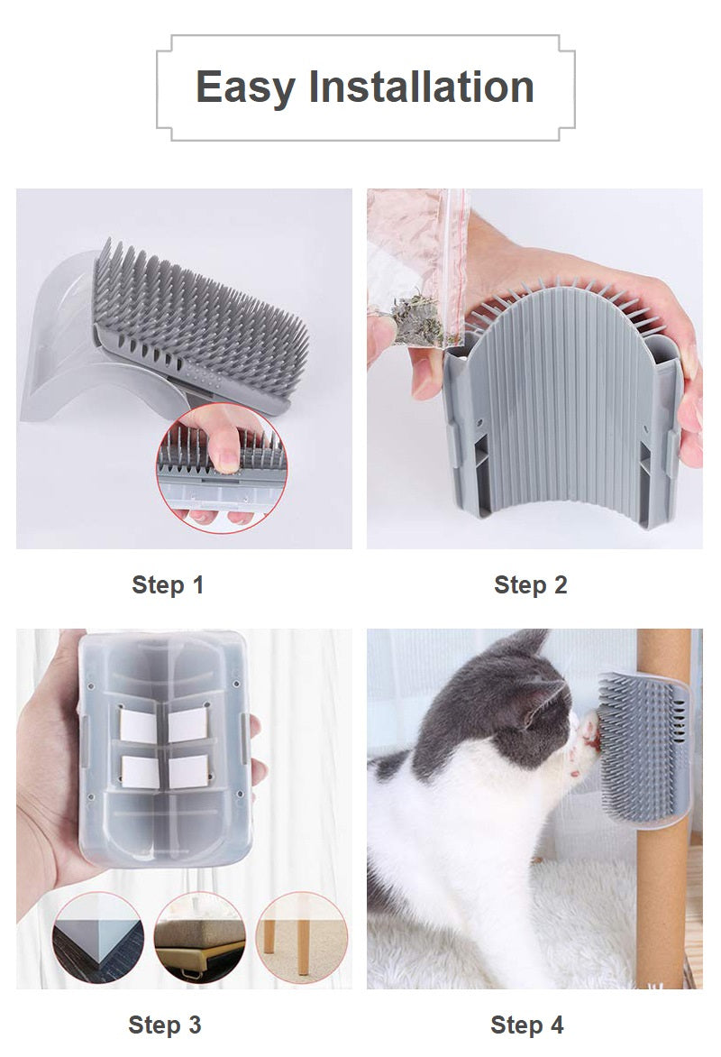 Cat Self Groomer Massager Wall Corner Mount Brush - Grey