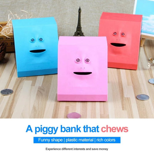 Coin Eating Piggy Bank Saving Box Facebank - Blue/Pink