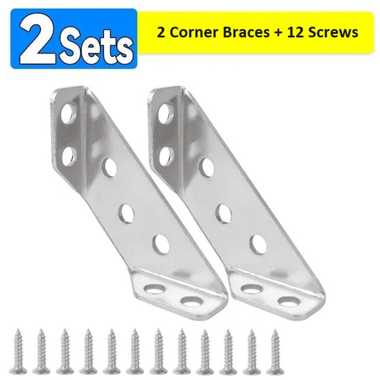 2 Sets Stainless Steel Corner Braces with 12 Screws