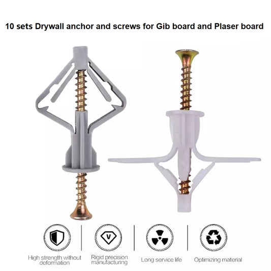 10 sets Drywall anchor and screws for Gib board and Plaster board