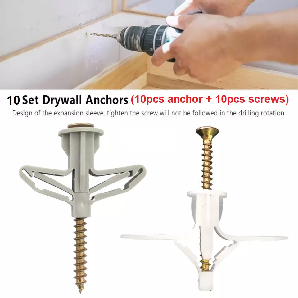 10 sets Drywall anchor and screws for Gib board and Plaster board