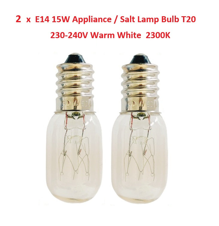 2 x E14 15W Appliance / Salt Lamp Bulb T20 230-240V Warm White 2300K