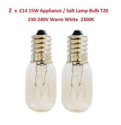 2 x E14 15W Appliance / Salt Lamp Bulb T20 230-240V Warm White 2300K