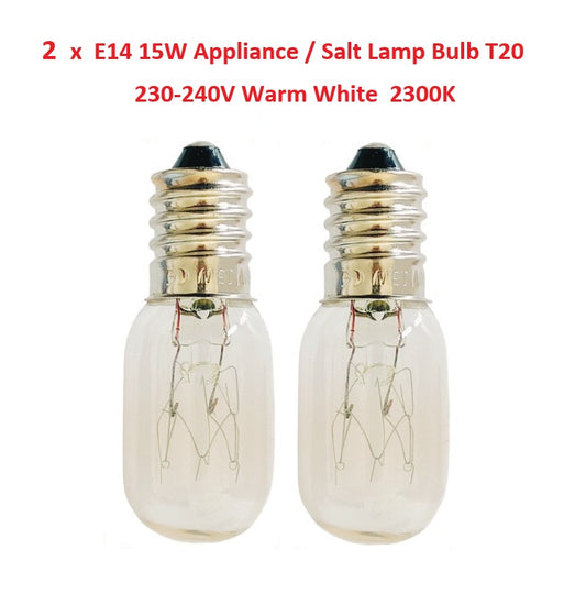 2 x E14 15W Appliance / Salt Lamp Bulb T20 230-240V Warm White 2300K