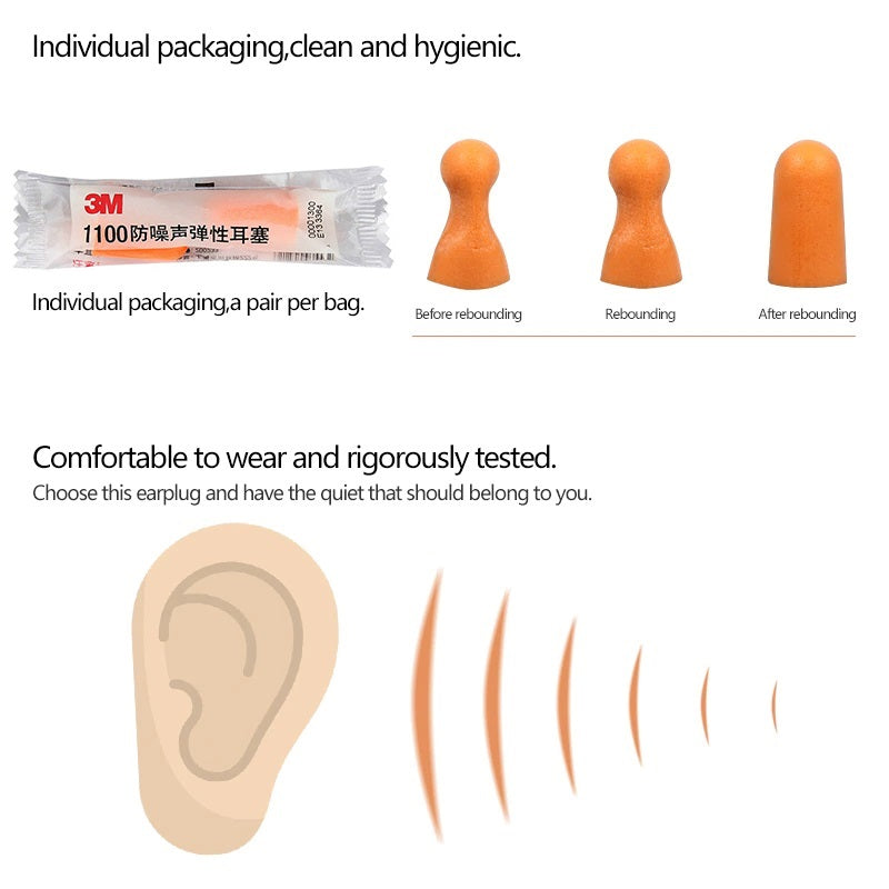 10 pairs x 3M 1100 Bullet Type Foam Earplugs Anti-noise Abatement Sleeping Ear plug Orange