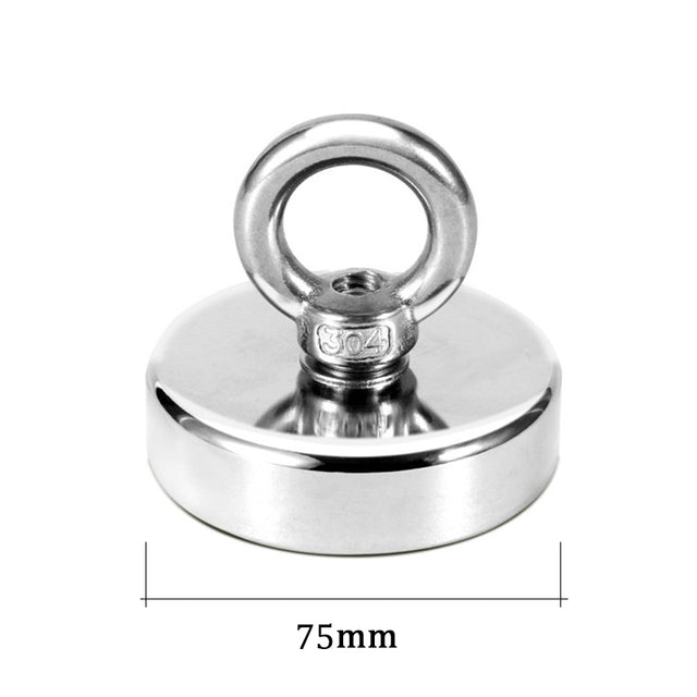 75mm Fishing Magnet with Ring - Maximum breakaway force 180kgs