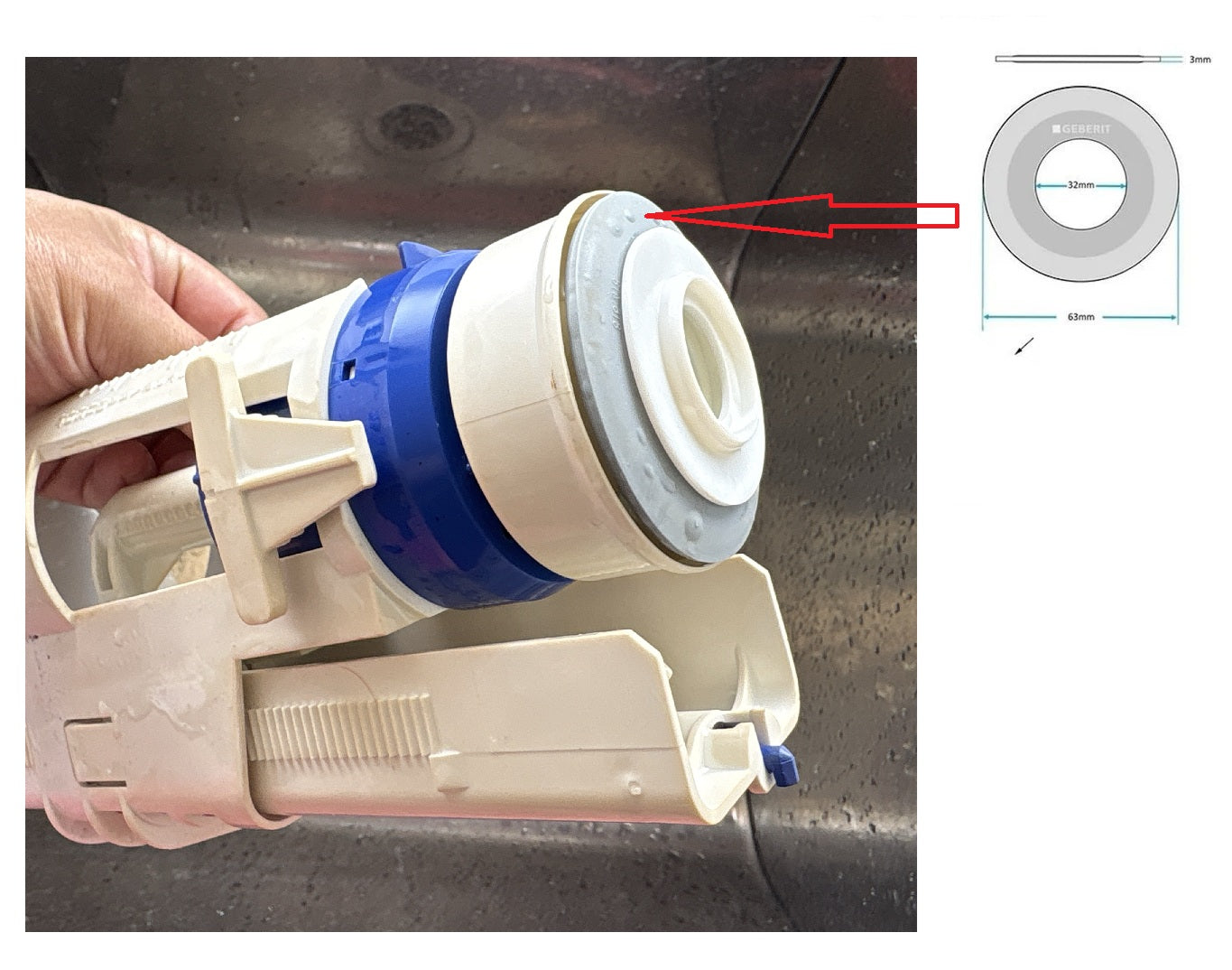 Flat gasket / Seating Washer for Geberit-style flush valve for exposed and concealed cistern