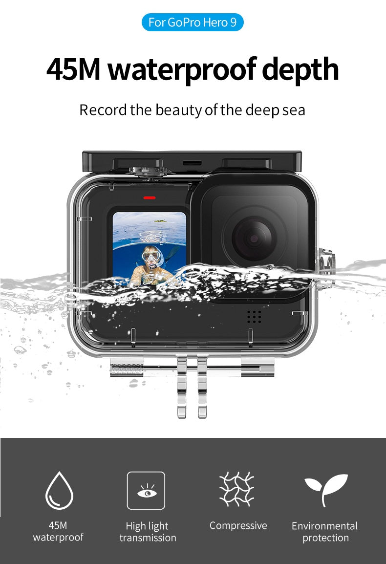 Telesin Brand GoPro 45m waterproof protective housing case for Hero 9/10/11/12 black