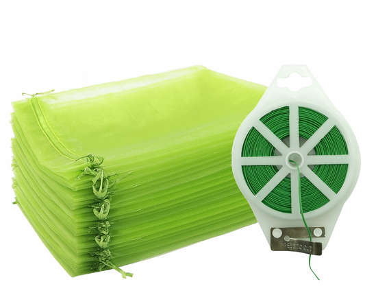 30 Pack Fruit Protection Bags 20x30cm + 20m Garden Twist Tie with Cutter – Reusable Anti-Bird & Pest Control Mesh Bags for Grapes Strawberries Figs with Plant Tying Wire for Gardening