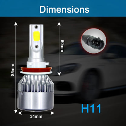 LED Headlight Bulb 6000K White H8/H9/H11 36W 3800LM With Cooling Fan