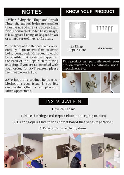 Cabinet Door Hinge Repair Plate with screws