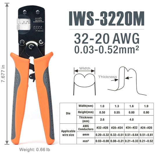 IWS-3220M 0.03-0.52mm² 32-20AWG Micro Connector Ratecheting Crimper Plier