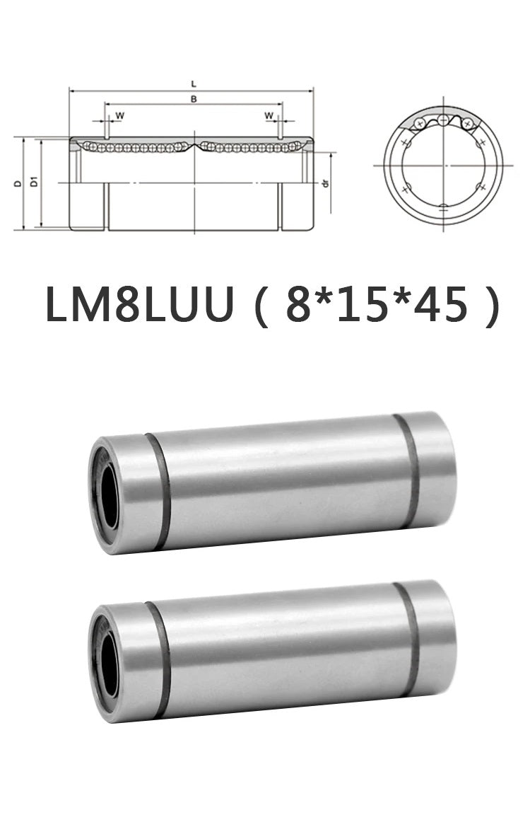 1pc LM8LUU cylinder carbon steel linear motion bearing 8x15x45mm