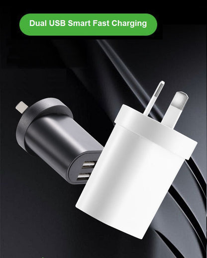 SAA Certified 5V2.4A Fast Charger dual Port USB Output - White