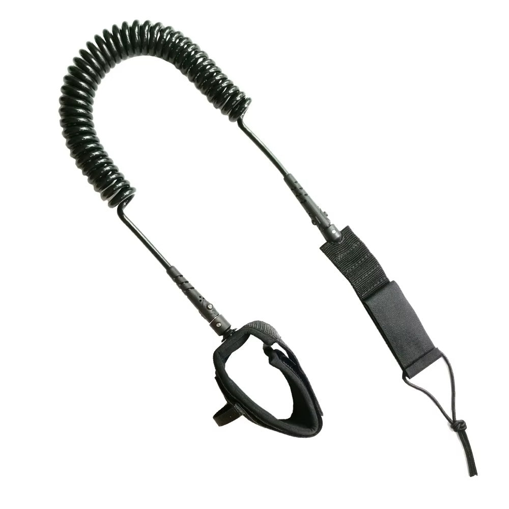 3m/10feet long 7mm diameter SUP Leash Coiled Ankle Leash  - Black/Yellow