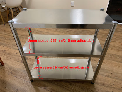 3 Tier Food Grade Stainless Steel 304 Storage Rack Shelves 0.8m