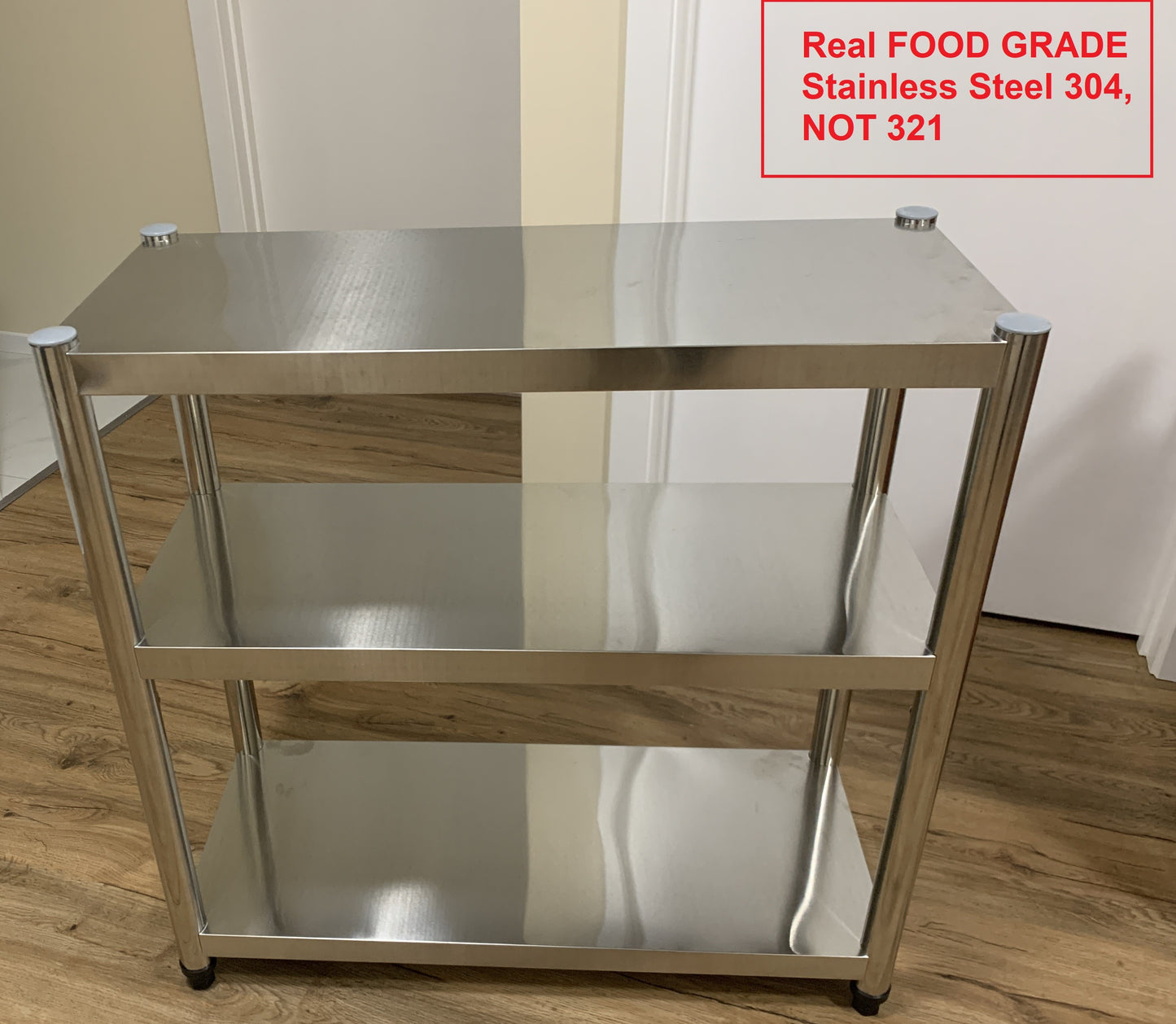 3 Tier Food Grade Stainless Steel 304 Storage Rack Shelves 0.8m