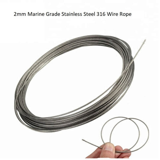 2mm Marine Grade Stainless Steel 316 Wire Rope - Per meter