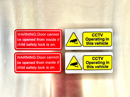 UV proof Child Lock + CCTV/Camera Warning Sign Magnetic Sticker for Uber/Taxi