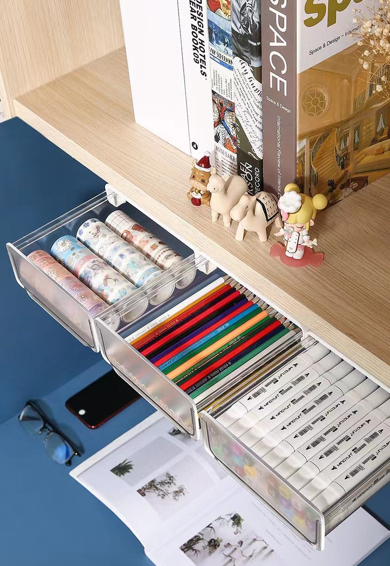 Under Desk Drawer, Pencil Pens Keys Makeup Sundries Storage Box - Grey
