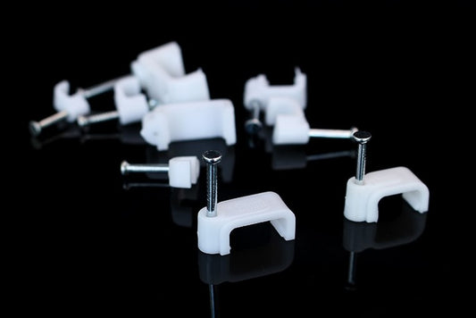 White Flat Cable Clips Cable Organisers - 20 pack